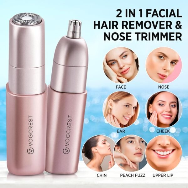 Facial - Nose Hair Remover Women: 2 in 1 Painless Electric Face Shaver and Nose Trimmer - Rechargeable Hair Removal Tool for Face Nose Ear Peach Fuzz Lips Chin - Image 8