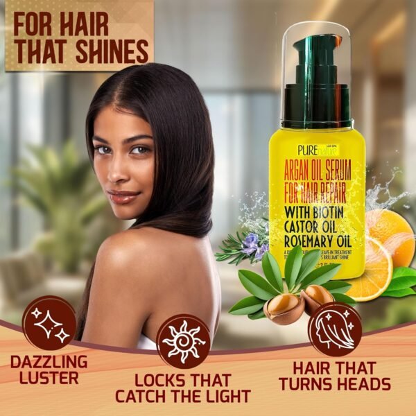 Moroccan Argan Oil Hair Serum - Rescue Frizzy and Damaged Locks - With Heat Protectant and Straightening Properties - Hydrating Anti Frizz Products For Curly and Straight Hair with Split Ends - Image 5