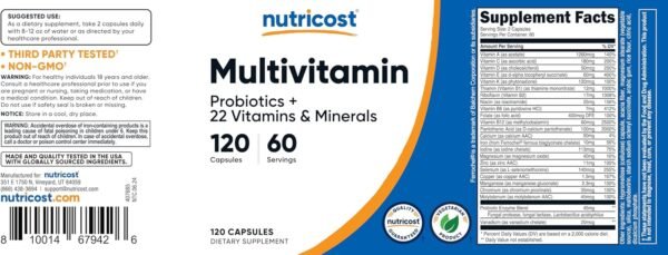 Nutricost Multivitamin with Probiotics 120 Vegetarian Capsules - Packed with Vitamins & Minerals - Image 7