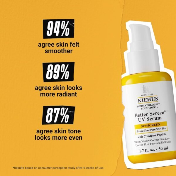 Kiehl's Better Screen UV Serum SPF 50+, Invisible Facial Sunscreen with Collagen Peptide, UV Filters to Shield UVA & UVB, Helps Correct Visible Signs of Aging, Boosts Skin Radiance - Image 8