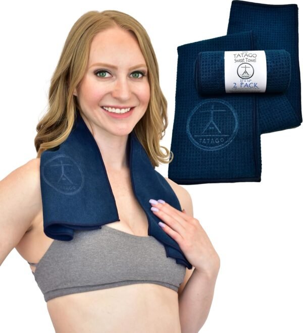 Tatago Hot Yoga Sweat Towel & Hand Towel - Soft & Absorbent, Quick Drying Microfiber, Non Slip for XL Yoga Mat or Gym, Travel Towel 2-Pack - Image 2