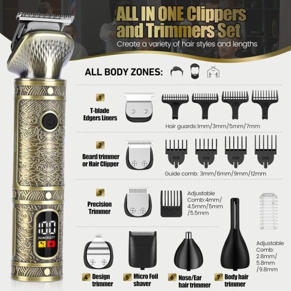 Brightup Beard Trimmer for Men, Electric Razor Shavers for Men, Professional Zero Gapped T-Blade Trimmer, Cordless Hair Clipper, 7 in 1 Grooming Kit for Face Mustache Body Nose Trimmer, Gift for Men - Image 4