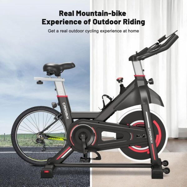 Caromix Exercise Bike Indoor Stationary Bike with Comfortable Seat Cushion, Monitor with Pulse & Ipad Mount for Home Cardio Gym with 300lbs Weight Capacity - Image 5