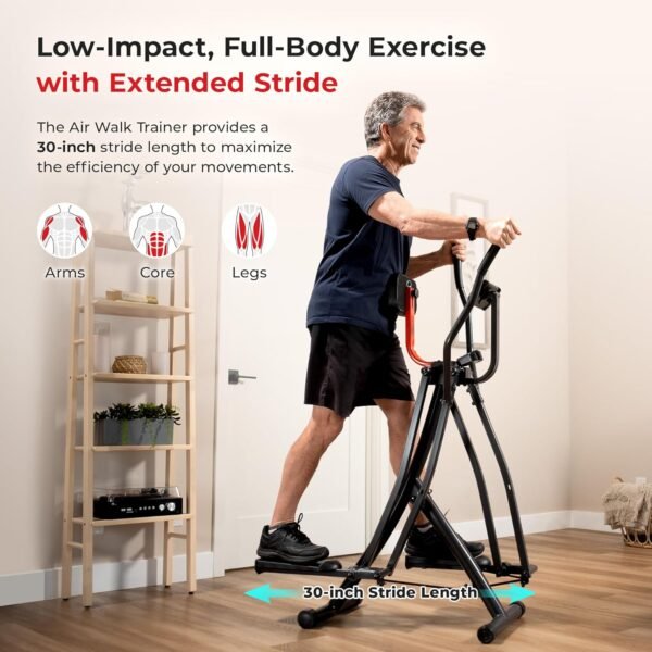 Sunny Health & Fitness Air Walk Elliptical, Foldable Machine w/30-Inch Stride, Cardio Cross Trainer Glider Equipment for Home Exercise, Free SunnyFit App Bluetooth Link, Optional Adjustable Resistance - Image 3