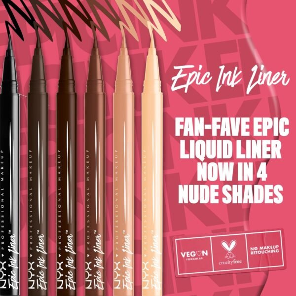 NYX PROFESSIONAL MAKEUP Epic Ink Liner, Waterproof Liquid Eyeliner - Black, Vegan Formula - Image 8
