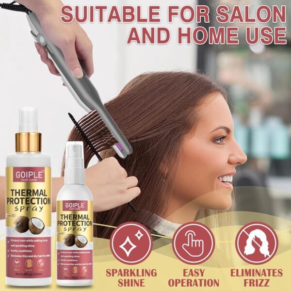 2PCS Coconut Heat Protection Spray - Thermal Protector for Hair, Travel Size, Paraben & Dye Free Treatment - Image 9