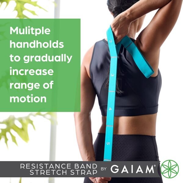 Gaiam Restore Resistance Band Stretching Strap - Stretch Legs & Arms with Medium Resistance Loops, Multiple Holds for Increased Range of Motion, Flexibility or Strength Training - Image 5