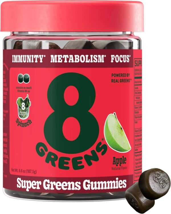 8Greens Supergreens Gummies | Super Greens Powder Superfood Gummy for Metabolism, Immunity & Focus, Digestive Health Enzymes, Organic: Chlorella, Spirulina, Aloe Vera, Apple Flavor, 50 Count - Image 2