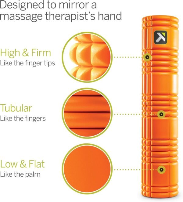 TRIGGERPOINT PERFORMANCE THERAPY GRID Patented Multi-Density Foam Massage Roller Exercise Deep Tissue Muscle Recovery - Relieves Muscle Pain & Tightness, Improves Mobility & Circulation (26"), Orange - Image 3