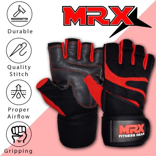MRX Weightlifting Gloves for Men Workout Gloves Mens Wrist Support Lifting Gloves Male Gym Gloves | Workout Gym Accessories for Men Weight Lifting Fingerless Gym Exercise for Powerlifting - Image 4