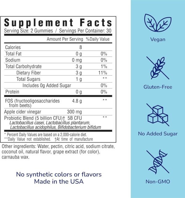 her own Probiotic & Prebiotic Gummy, Supports Digestive Health, Promotes Healthy Gut, Supports Immune Health, 5 Billion CFUs, Gluten and Soy Free, Vegan, 60 Gummies, 30 Servings (Pack of 1) - Image 3