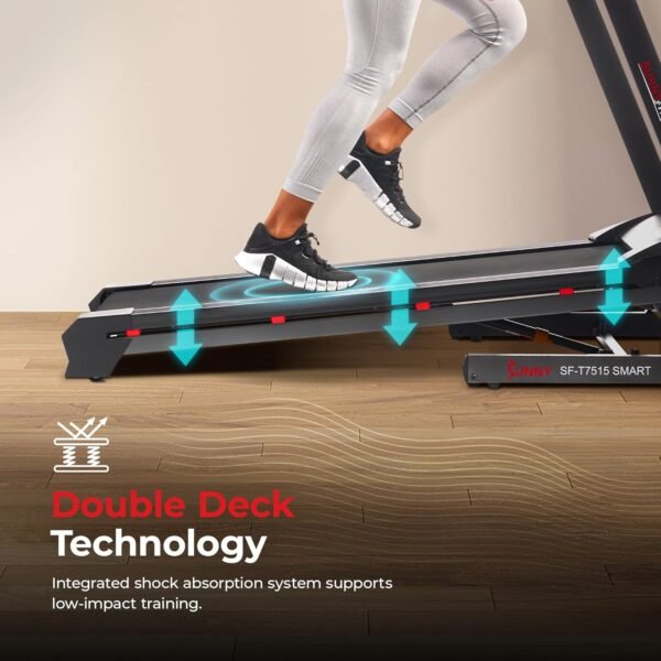 Sunny Health & Fitness Premium Foldable Treadmill for Home, Running or Walking with Auto Incline, Shock Absorption, Digital Display, Optional 20” Running Deck, Free SunnyFit App Bluetooth Connection - Image 7