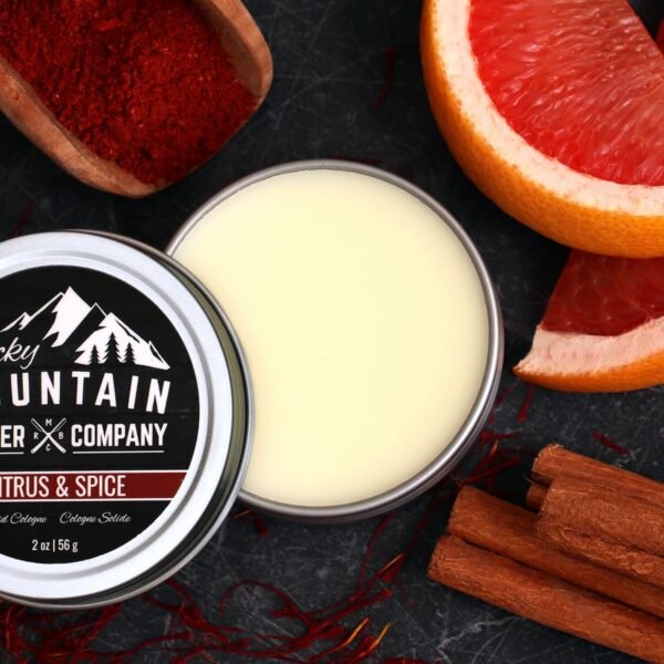 Rocky Mountain Barber Company Solid Cologne for Men – Citrus & Spice Scent – 2 Oz Size - Made with Coconut Oil, Shea Butter - Long-Lasting Scent - Image 4