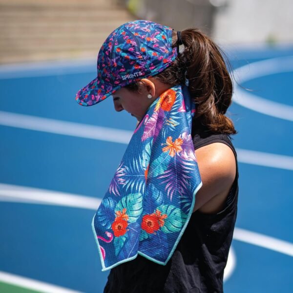 Sprints Mini Gym Towel with Carabeaner Clip | Quick Drying, Sweat Wicking, Absorbent Towel for Hand & Body | Pickleball, Racquetball, Running, Golf, Cycling (Flamingos) - Image 4
