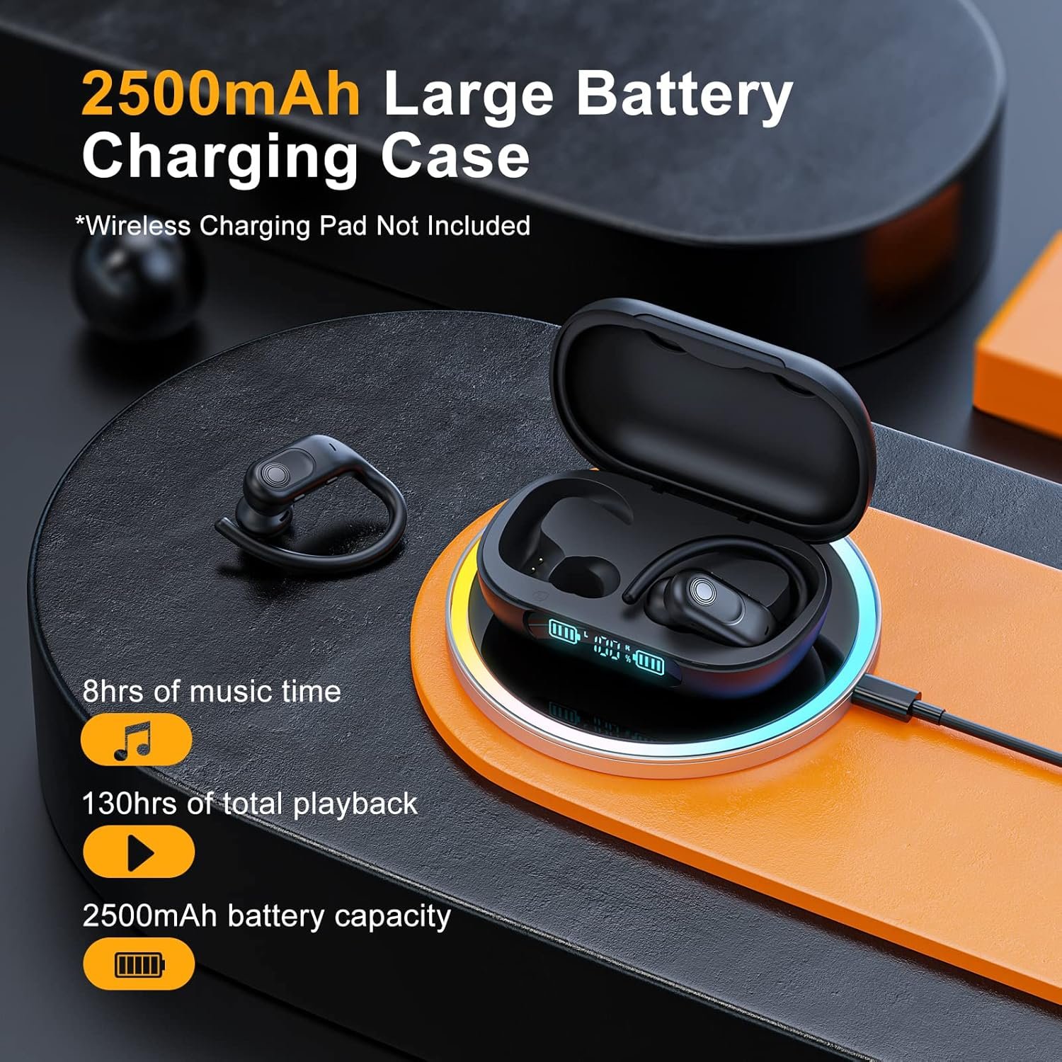 Wireless Earbuds Bluetooth Headphones 130Hrs Playtime with 2500mAh Wireless Charging Case LED Diaplay Hi-Fi Waterproof Over Ear Earphones for Sports Running Workout Gaming - Image 4