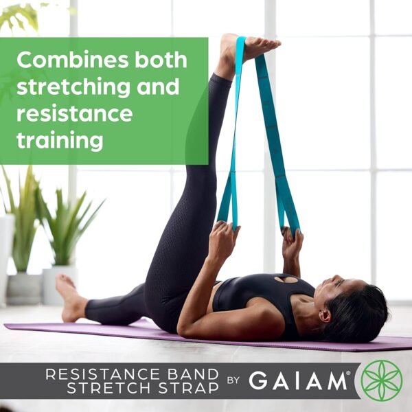 Gaiam Restore Resistance Band Stretching Strap - Stretch Legs & Arms with Medium Resistance Loops, Multiple Holds for Increased Range of Motion, Flexibility or Strength Training - Image 4