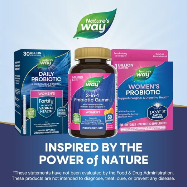 Nature's Way 3-in-1 Women’s Probiotic Gummies, Reduces Occasional Bloating*, Supports Digestive & Vaginal Health*, Clinically Studied Probiotic Strain, Gluten Free, Orange Flavored, 60 Gummies - Image 7