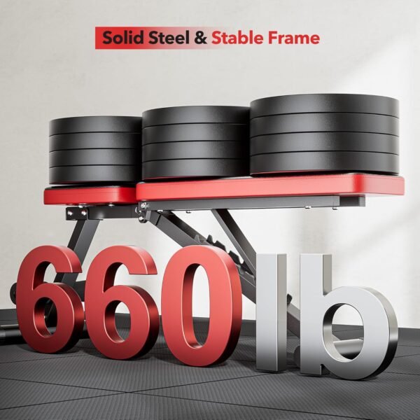 Basic Weight Bench for Home Gym, Foldable Workout Bench with 8 Backrests, 660LBS Weight Capacity Adjustable Bench - Image 4