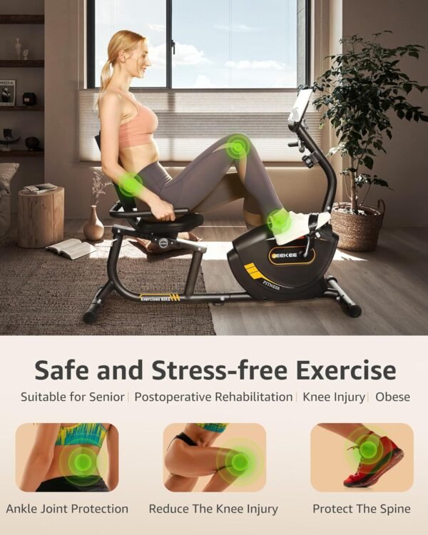 JEEKEE Recumbent Exercise Bike for Adults Seniors - Indoor Magnetic Cycling Fitness Equipment for Home Workout Black - Image 3