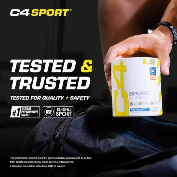 Cellucor C4 Sport Pre Workout Powder Blue Raspberry - Pre Workout Energy with Creatine + 135mg Caffeine and Beta-Alanine Performance Blend - NSF Certified for Sport 30 Servings - Image 7
