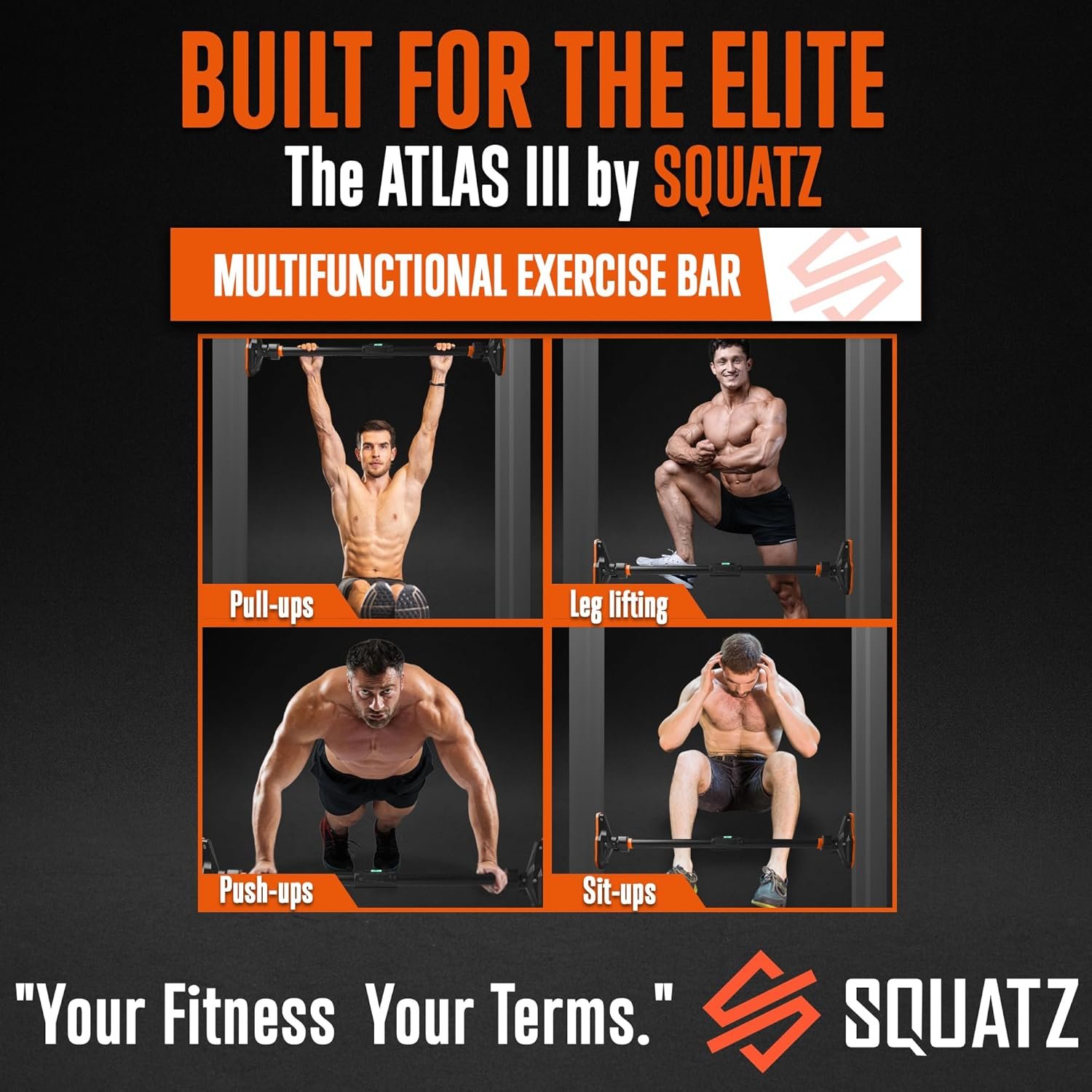 SQUATZ Adjustable Pull-Up & Chin-Up Bar - Door Frame Pullup & Doorway No-Screw, No-Damage Hanging Bar for Home Strength Training Exercise Equipment for Men and Women (29 to 45 inches) - Image 8