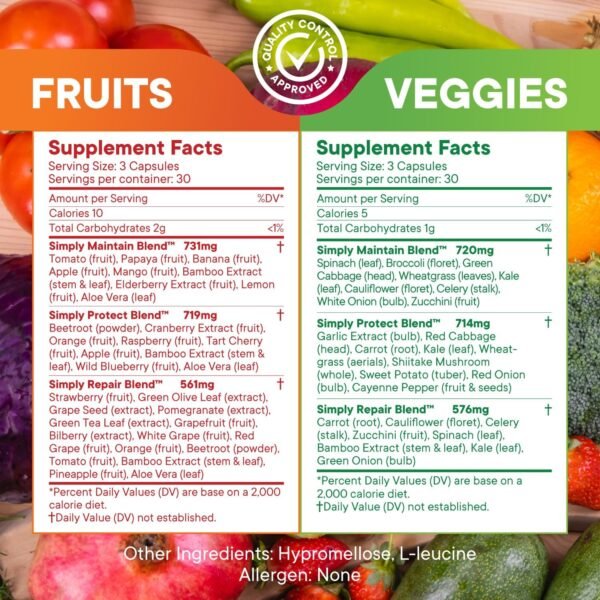 Simply Nature's Promise - Packed with Over 40 Different Fruits & Vegetables - Made with Whole Food Superfoods - with Aloe Vera - 100% Soy Free – 180 Capsules - Image 4