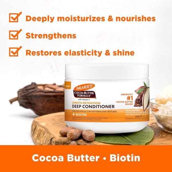 Palmer's Cocoa Butter & Biotin Length Retention Deep Conditioner, Strengthen, Nourish and Restore Elasticity and Shine, Suitable for All Curly Hair Patterns 12 Ounce - Image 4