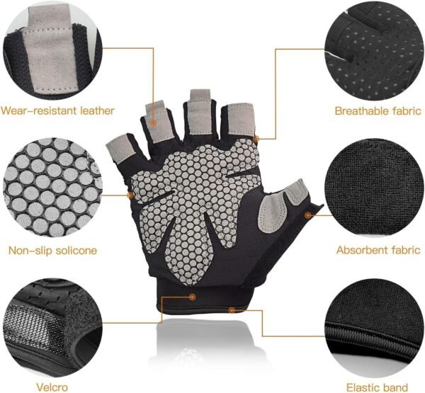 Workout Gloves Weight Lifting Gloves Palm Support Protection for Men Women, Exercise Gloves Sports for Training, Fitness, Gym, Black - Image 4