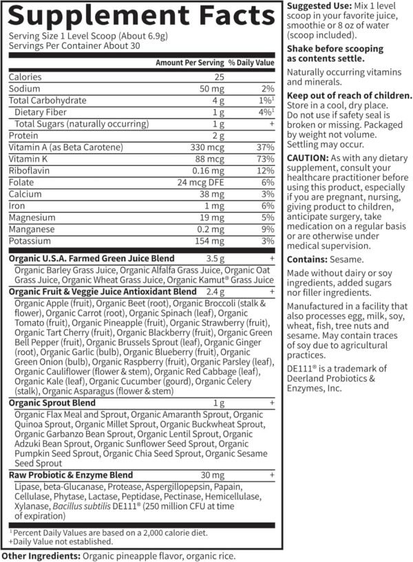 Garden of Life Raw Organic Perfect Food Green Superfood Juiced Greens Powder - Original Stevia-Free, 30 Servings, Non-GMO, Gluten Free Whole Food Dietary Supplement, Alkalize, Detoxify, Energize - Image 6