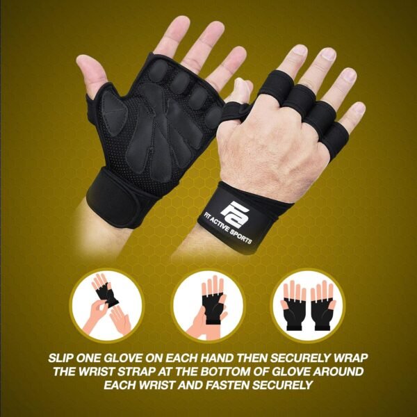 Fit Active Sports New Ventilated Weight Lifting Workout Gloves with Built-in Wrist Wraps for Men and Women - Great for Gym Fitness, Cross Training, Hand Support & Weightlifting. - Image 9