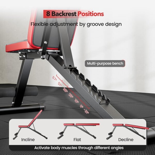 Basic Weight Bench for Home Gym, Foldable Workout Bench with 8 Backrests, 660LBS Weight Capacity Adjustable Bench - Image 5