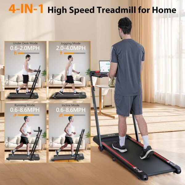 Walking Pad Treadmill, 3.0HP Under Desk Treadmill with Handle Bar and Incline, 300lbs Capacity with Removable Desk Workstation, Foldable Treadmill with Remote Control, APP for Home Office - Image 3