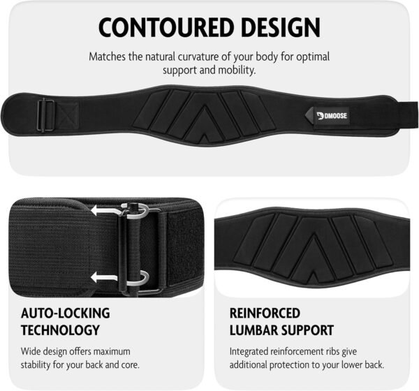 DMoose Fitness Neoprene Weight Lifting Belt - Sweat-Resistant Gym Belt for Men & Women to Provide Stability & Lumbar Support - Adjustable Fit 6" Weightlifting Belt for Squats, Deadlift & Bench Presses - Image 4