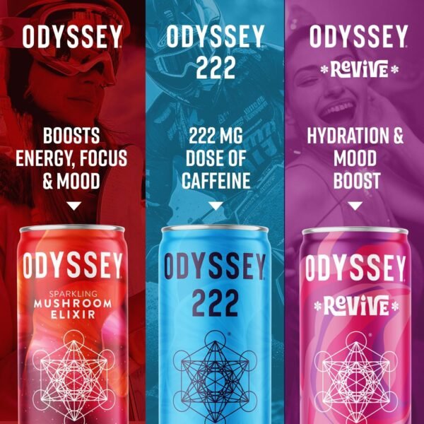 Odyssey Elixir Functional Beverage - Adaptogen Drink with Lions Mane, Cordyceps, L Theanine, & Green Tea Caffeine - for Cognition, Energy & Mood Boost - 0 Added Sugar - Dragon Fruit Lemonade - 12 Pack - Image 7