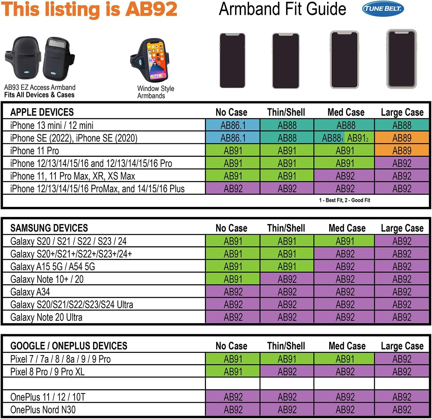 Tune Belt AB92 Cell Phone Armband for Running - Fits iPhone 16/15/14/13 Pro Max, Plus, Samsung Galaxy Ultra/Plus/Note and Large Phones with Protective Cases, Sweat-Resistant Exercise Holder (Black) - Image 5