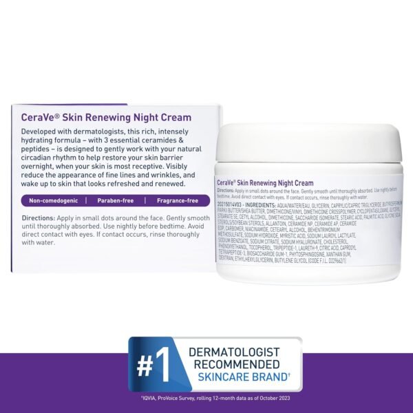 CeraVe Skin Renewing Night Cream, Niacinamide, Peptide Complex, and Hyaluronic Acid Moisturizer for Face, 1.7 Ounce, Packaging may Vary - Image 7