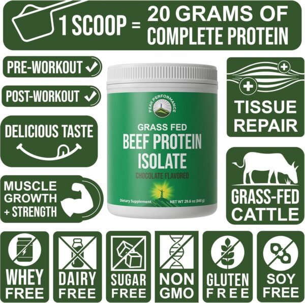 Grass Fed Beef Protein Powder - Lactose Free Great Tasting Beef Protein Isolate. Complete Animal Based Non Dairy Paleo Carnivore Supplement for Prime Muscle Building. No Whey. Chocolate Flavor - Image 8