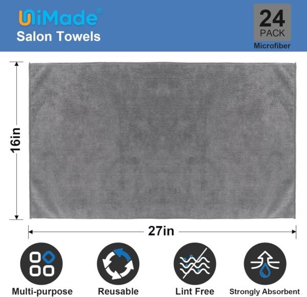 24 Pack Gym Towels Set - Highly Absorbent and Quick Drying Microfiber Salon Towel, Premium Hand Cloths for Bathroom, Gym, Shower, Hotel, and Spa - 16x27 inch (Grey) - Image 3