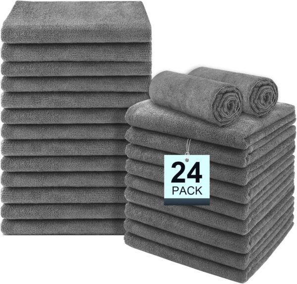 24 Pack Gym Towels Set - Highly Absorbent and Quick Drying Microfiber Salon Towel, Premium Hand Cloths for Bathroom, Gym, Shower, Hotel, and Spa - 16x27 inch (Grey) - Image 2