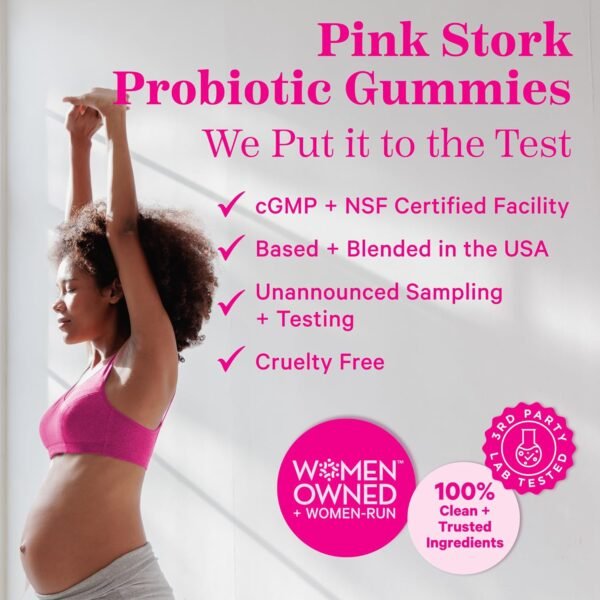 Pink Stork Probiotic Gummies for Prenatal & Postnatal Women - Probiotics for Digestion, Morning Sickness, pH Balance, Gut Health, Immune Support - 60 Sugar-Free Probiotics - 5 Billion CFUs - Image 6