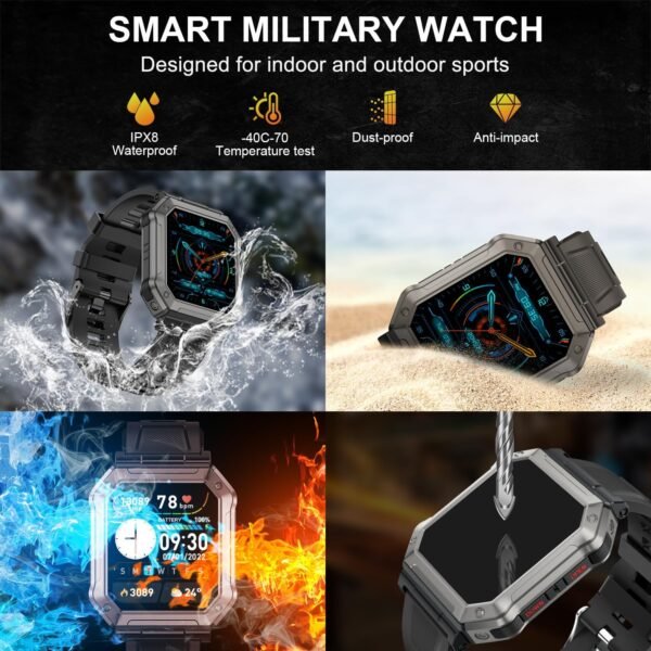 Smart Watch for Men Fitness Tracker: Military Smart Watches for Men Digital Mens Watches Make/Answer Call Running Waterproof Smartwatch Android Phones iPhone Samsung Compatible Heart Rate Monitor - Image 7