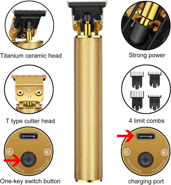 Professional Hair Clippers for Men Electric Haircut Kit Hair Trimmer Grooming Waterproof Rechargeable Close Cutting T Blade Trimmer USB Rechargeable Clippers for Hair Cutting with Guide Combs - Image 6