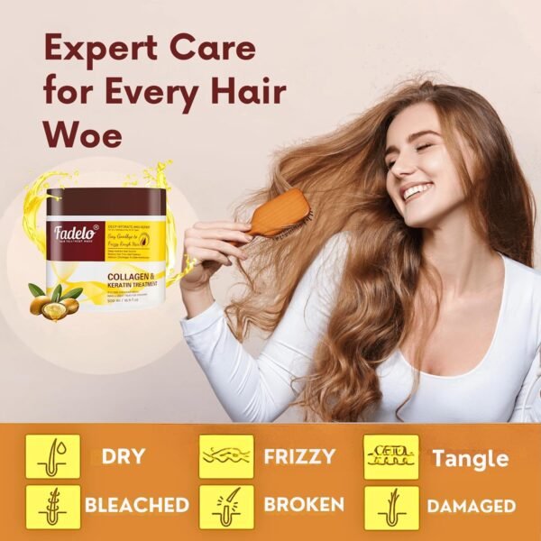 Collagen Hair Mask for Damaged Hair-Deep Nourishing Repair Conditioning Argan Oil Treatment-For Dry, Damaged Textures, Boosts Texture & Resilience 500ml/16.90 oz, Yellow - Image 3