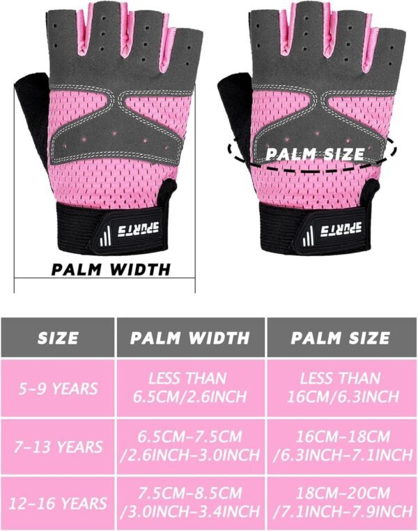 SATINIOR 3 Pairs Kids Half Finger Gloves Non Slip Gel Biking Adjustable Gymnastics Gloves for Girls Boys - Image 5