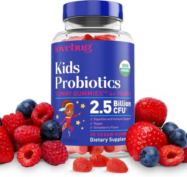 Lovebug Kids Probiotic Gummies – Organic Chewable Probiotics for Kids Aged 4+, Soil-Based Children’s Probiotic for Gut Health, Constipation, Digestive & Immune Support, Vegan, 30 Chews, Strawberry - Image 2
