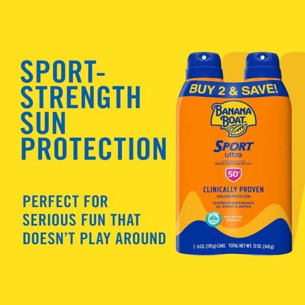 Banana Boat Sport Ultra SPF 50 Sunscreen Spray Twin Pack | Banana Boat Sunscreen Spray SPF 50, Spray On Sunscreen, Water Resistant Sunscreen, Oxybenzone Free Sunscreen Pack, 6oz each - Image 3