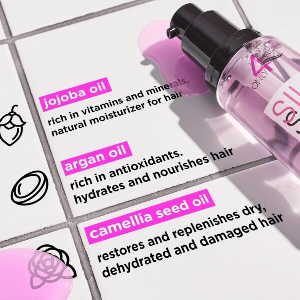 Silk Hair Oil for Dry Damaged Hair Treatment - Anti Frizz Control Hair Care Serum - Jojoba & Argan & Almond Oils - Shine, Gloss, Split End Repair, Smoothing, Bonding, Heat Protectant For Curly Frizzy Colored Bleached and All Hair Types - Image 7