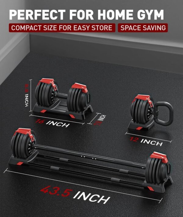 Adjustable Dumbbell, 52.5/54LBS with 12 Free Weights, 1-Sec Fast Adjustable, Premium Comfort Non-slip Metal Handle, Compact Size for Full Body Home Workout (Single) - Image 6