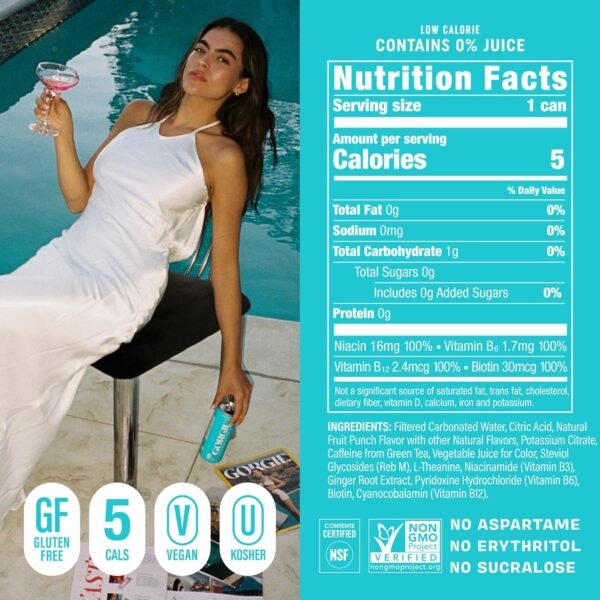 GORGIE Tropical Variety, Sugar-Free Natural Energy Drink Sparkling, Healthy Energy Drinks - Green Tea, Biotin, B Vitamins -150mg Caffeine, Vegan, & Low Calorie (Pack of 12) - Image 9