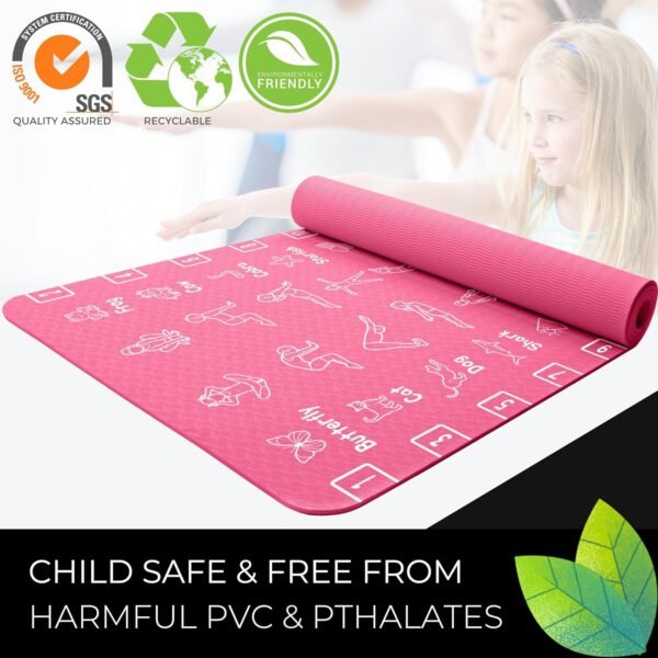 Kids Yoga Mat - Non-Slip Lightweight TPE Exercise Mat - Ideal for Boys & Girls (Ages 3-12), Toddlers & Children in Kindergarten, Preschool, School. PVC Free. 6mm Thick. Carry Strap - Image 7